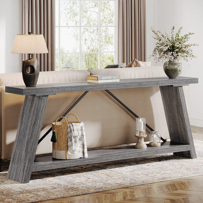 Table console de canapé en bois rustique de 180 cm de long avec étagère de rangement
