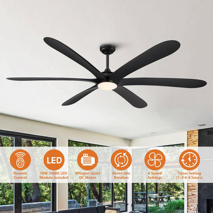 Ventilateur de plafond à courant continu de 183 cm (72 pouces) à 6 pales en bois flotté avec éclairage et télécommande