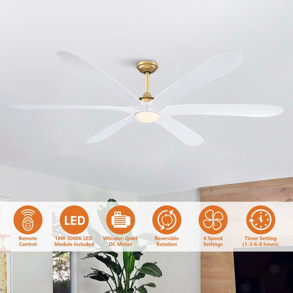 Ventilateur de plafond à courant continu de 183 cm (72 pouces) à 6 pales en bois flotté avec éclairage et télécommande