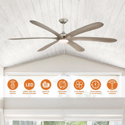 Ventilateur de plafond à courant continu de 183 cm (72 pouces) à 6 pales en bois flotté avec éclairage et télécommande