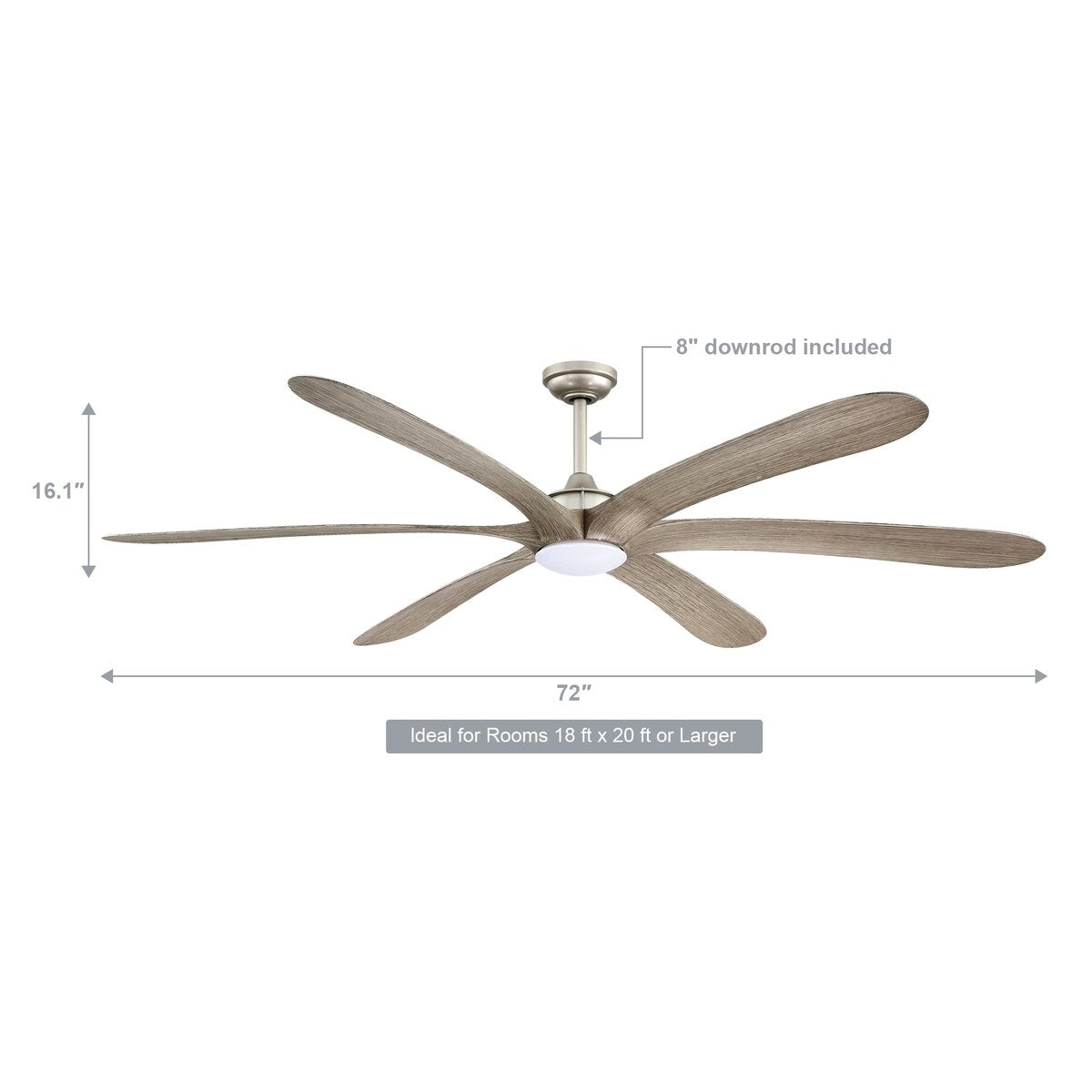 Ventilateur de plafond à courant continu de 183 cm (72 pouces) à 6 pales en bois flotté avec éclairage et télécommande