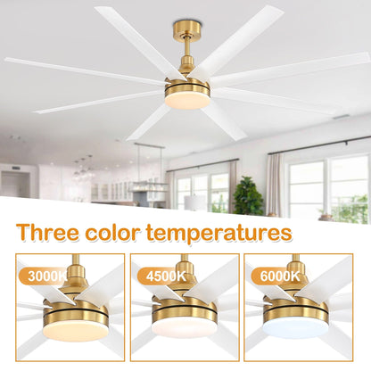 Grand ventilateur de plafond de 72 pouces avec éclairage LED, télécommande et 8 pales.