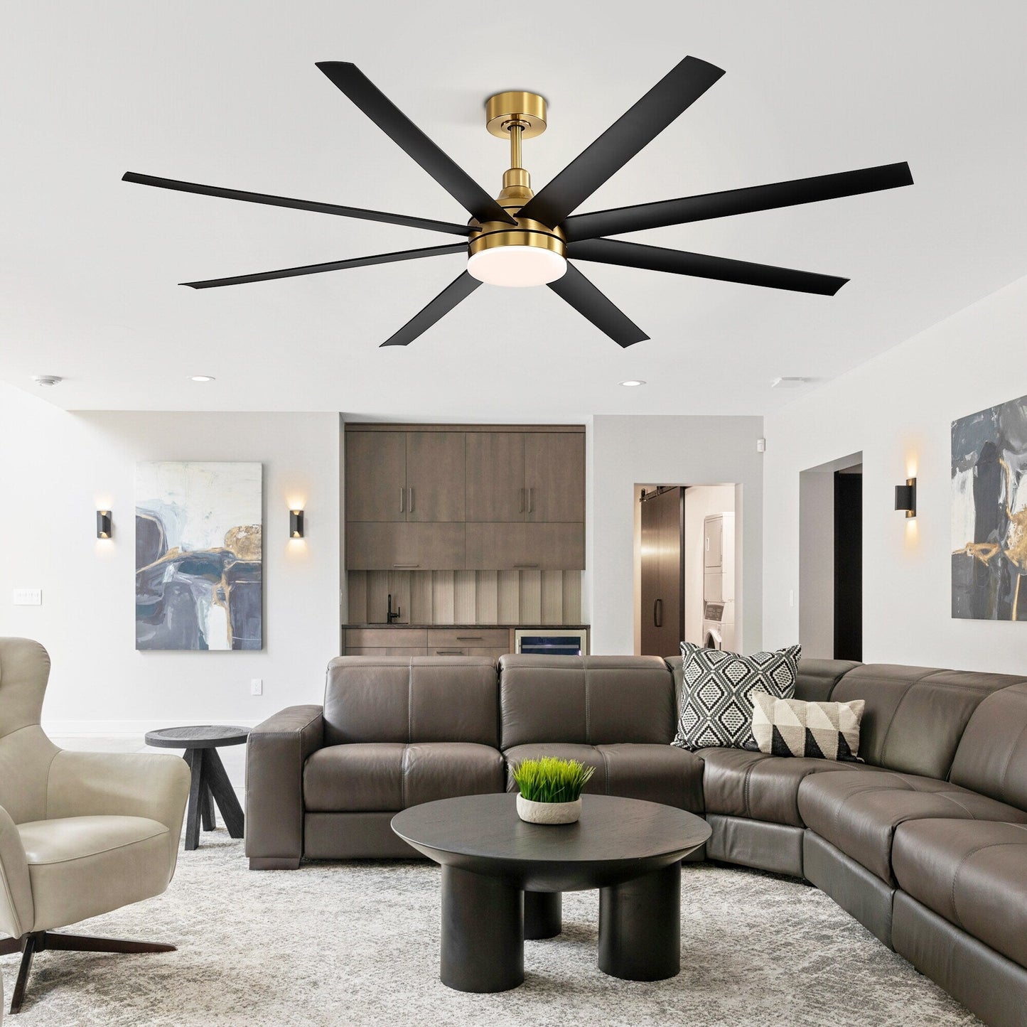 Grand ventilateur de plafond de 72 pouces avec éclairage LED, télécommande et 8 pales.