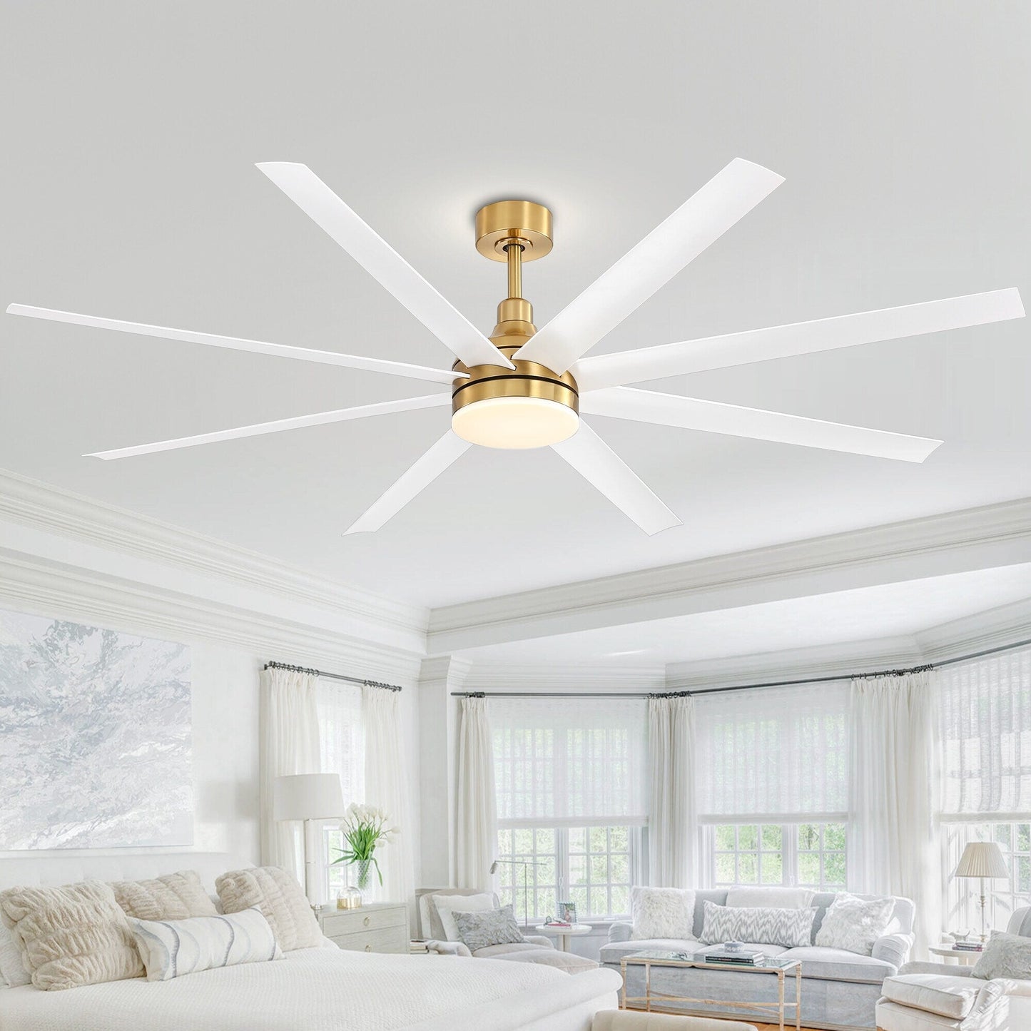 Grand ventilateur de plafond de 72 pouces avec éclairage LED, télécommande et 8 pales.