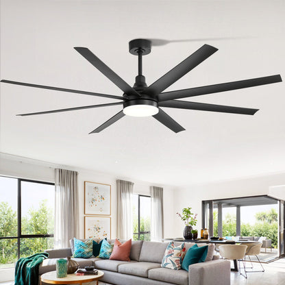 Grand ventilateur de plafond de 72 pouces avec éclairage LED, télécommande et 8 pales.