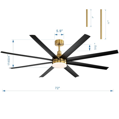 Grand ventilateur de plafond de 72 pouces avec éclairage LED, télécommande et 8 pales.