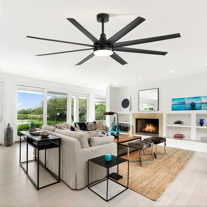 Grand ventilateur de plafond de 72 pouces avec éclairage LED, télécommande et 8 pales.