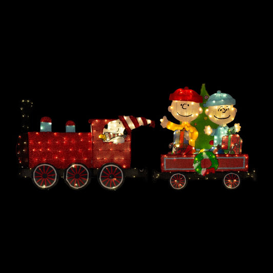 79 Peanuts Décoration de jardin 2D à LED pré-éclairée, ensemble de 2 pièces de train