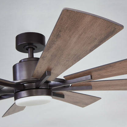 Ventilateur de plafond à 60 pouces en bronze vieilli avec éclairage et télécommande - grand modèle à hélice de moulin à vent