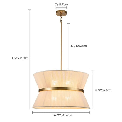 Grand lustre tambour bohème moderne à 8 lumières, 60 cm (24 pouces), en tissu, en forme de sablier, tissé à la main, en or/noir, pour salle à manger/salon.