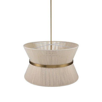 Grand lustre tambour bohème moderne à 8 lumières, 60 cm (24 pouces), en tissu, en forme de sablier, tissé à la main, en or/noir, pour salle à manger/salon.