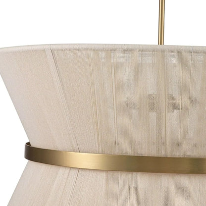 Grand lustre tambour bohème moderne à 8 lumières, 60 cm (24 pouces), en tissu, en forme de sablier, tissé à la main, en or/noir, pour salle à manger/salon.