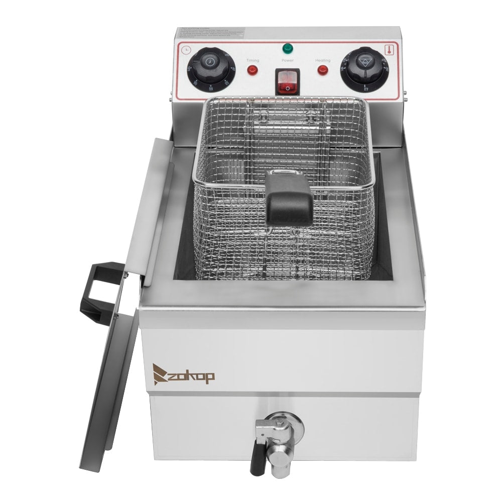 Friteuse à bain unique à robinet en acier inoxydable de 8,5 QT, 1700 W max, avec grande poignée