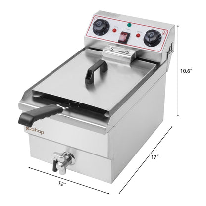 Friteuse à bain unique à robinet en acier inoxydable de 8,5 QT, 1700 W max, avec grande poignée
