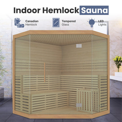 Sauna intérieur en bois ALEKO pour 5-6 personnes, avec chauffage électrique, pour usage humide ou sec - 190 x 190 x 210 cm