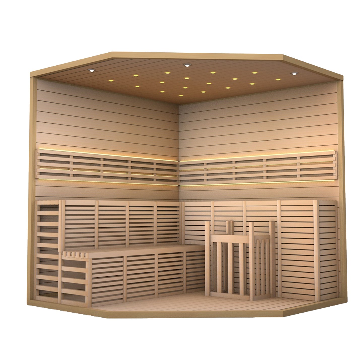 Sauna intérieur en bois ALEKO pour 5-6 personnes, avec chauffage électrique, pour usage humide ou sec - 190 x 190 x 210 cm
