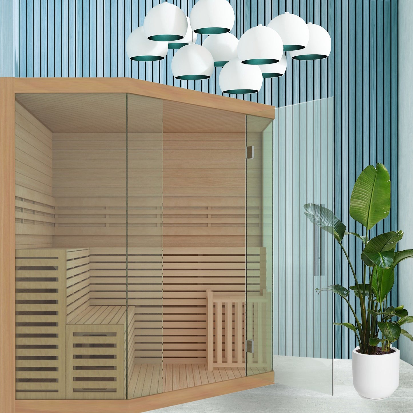 Sauna intérieur en bois ALEKO pour 5-6 personnes, avec chauffage électrique, pour usage humide ou sec - 190 x 190 x 210 cm