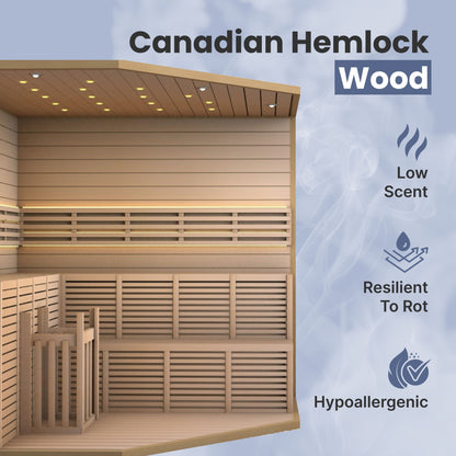 Sauna intérieur en bois ALEKO pour 5-6 personnes, avec chauffage électrique, pour usage humide ou sec - 190 x 190 x 210 cm