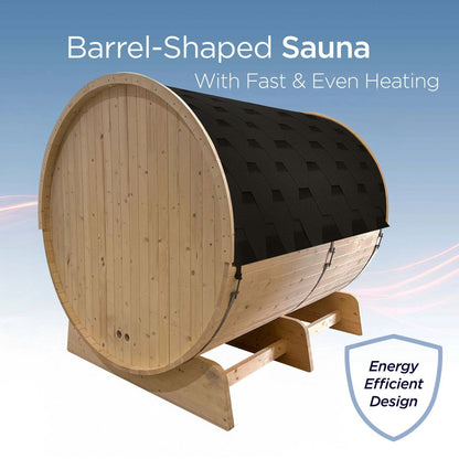 Sauna en barrique ALEKO en pin blanc finlandais pour 6 à 8 personnes avec chauffe-eau électrique UL - 88L x 73W x 79H pouces