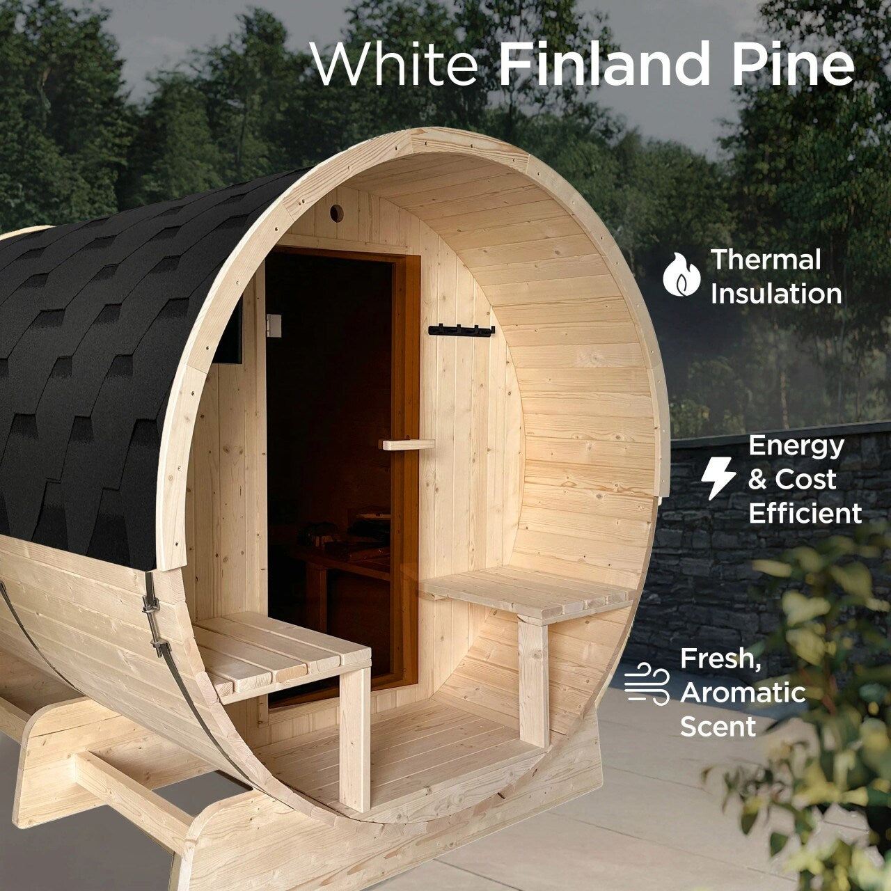 Sauna en barrique ALEKO en pin blanc finlandais pour 6 à 8 personnes avec chauffe-eau électrique UL - 88L x 73W x 79H pouces