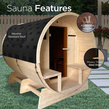 Sauna en barrique ALEKO en pin blanc finlandais pour 6 à 8 personnes avec chauffe-eau électrique UL - 88L x 73W x 79H pouces