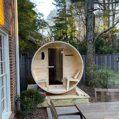 Sauna en barrique ALEKO en pin blanc finlandais pour 6 à 8 personnes avec chauffe-eau électrique UL - 88L x 73W x 79H pouces