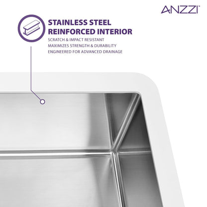 ANZZI Apollo Évier de cuisine de style farmhouse en surface solide blanche mate, 36 po, à simple cuve avec intérieur en acier inoxydable