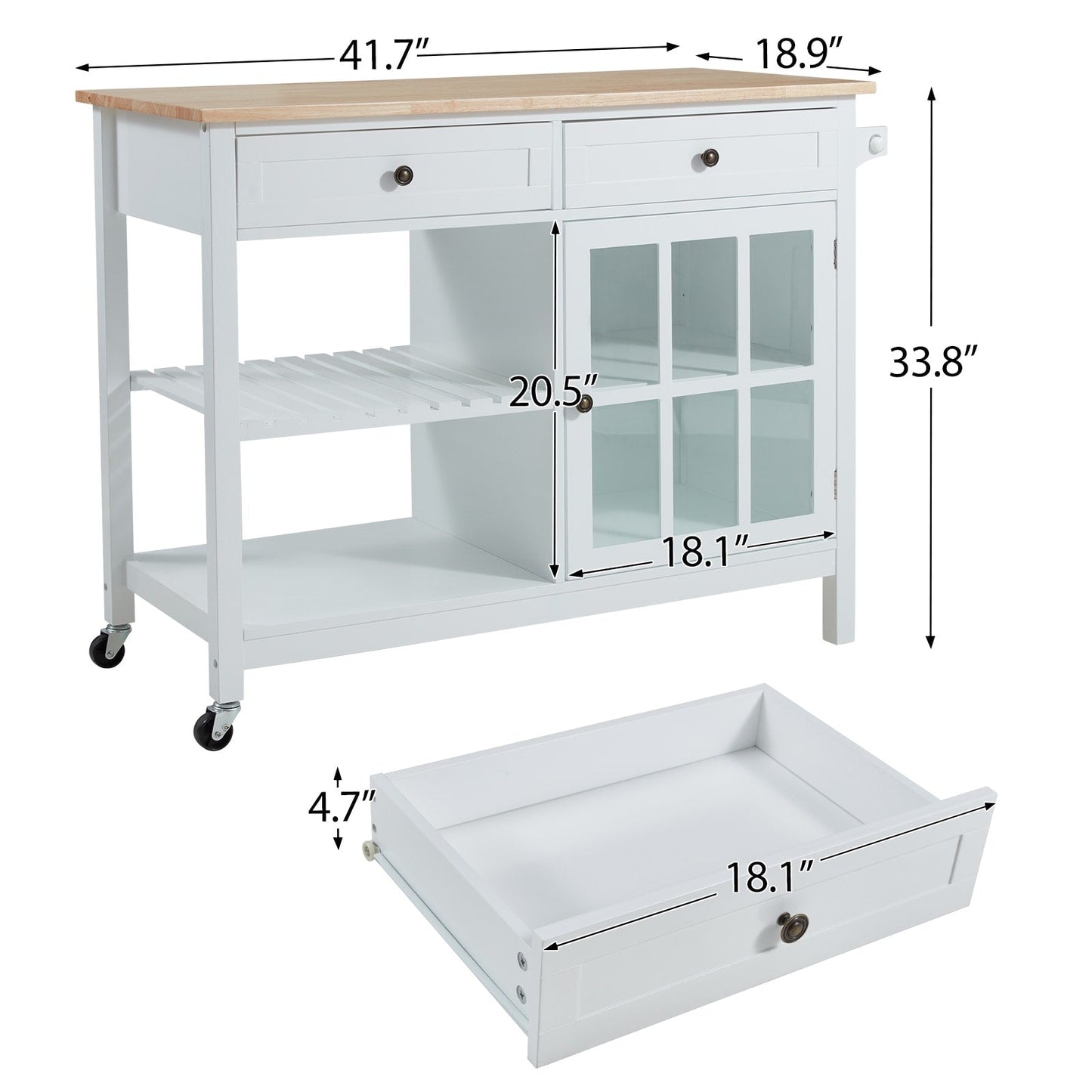 AVAWING 42 Chariot de cuisine roulant avec îlot central et rangement pour four à micro-ondes