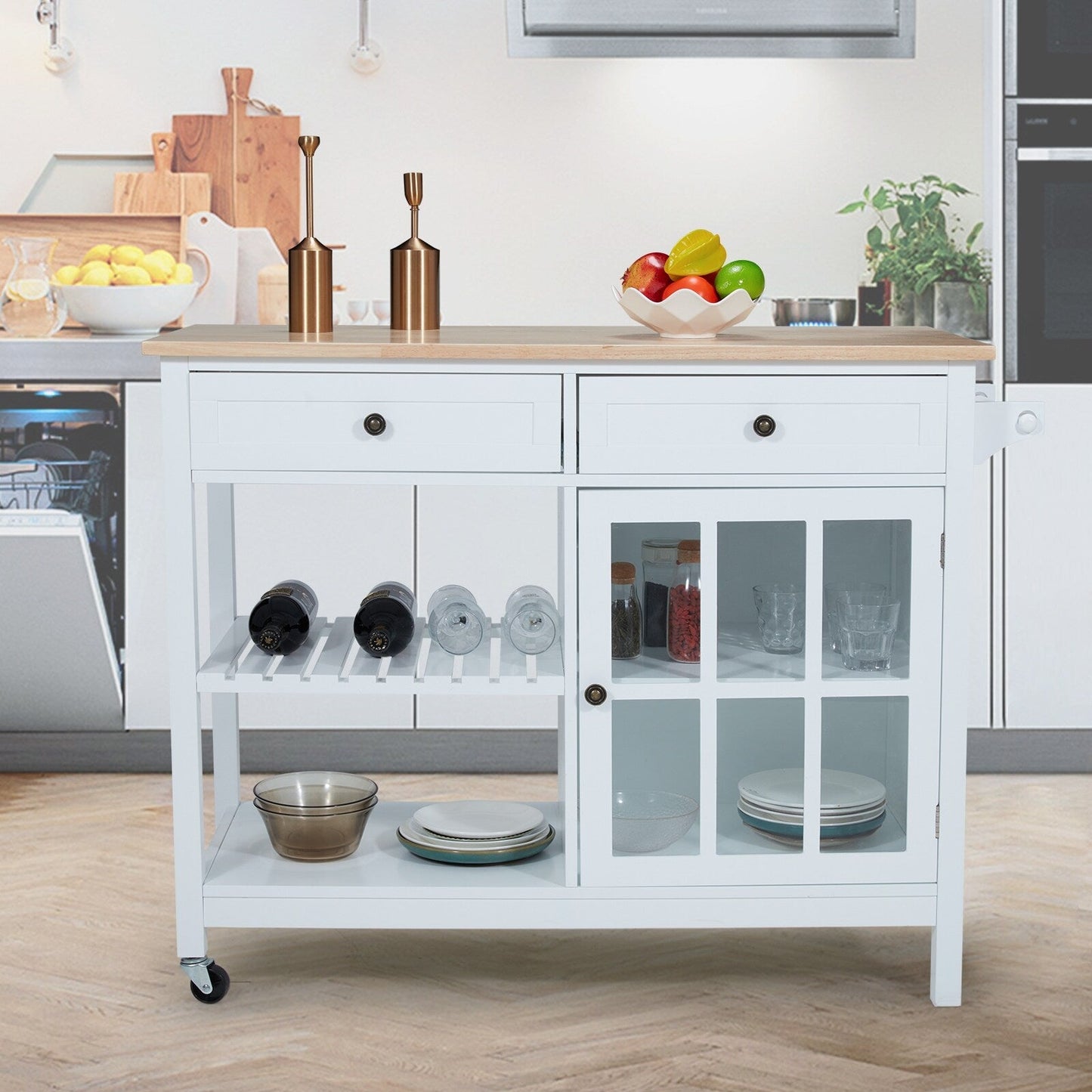AVAWING 42 Chariot de cuisine roulant avec îlot central et rangement pour four à micro-ondes