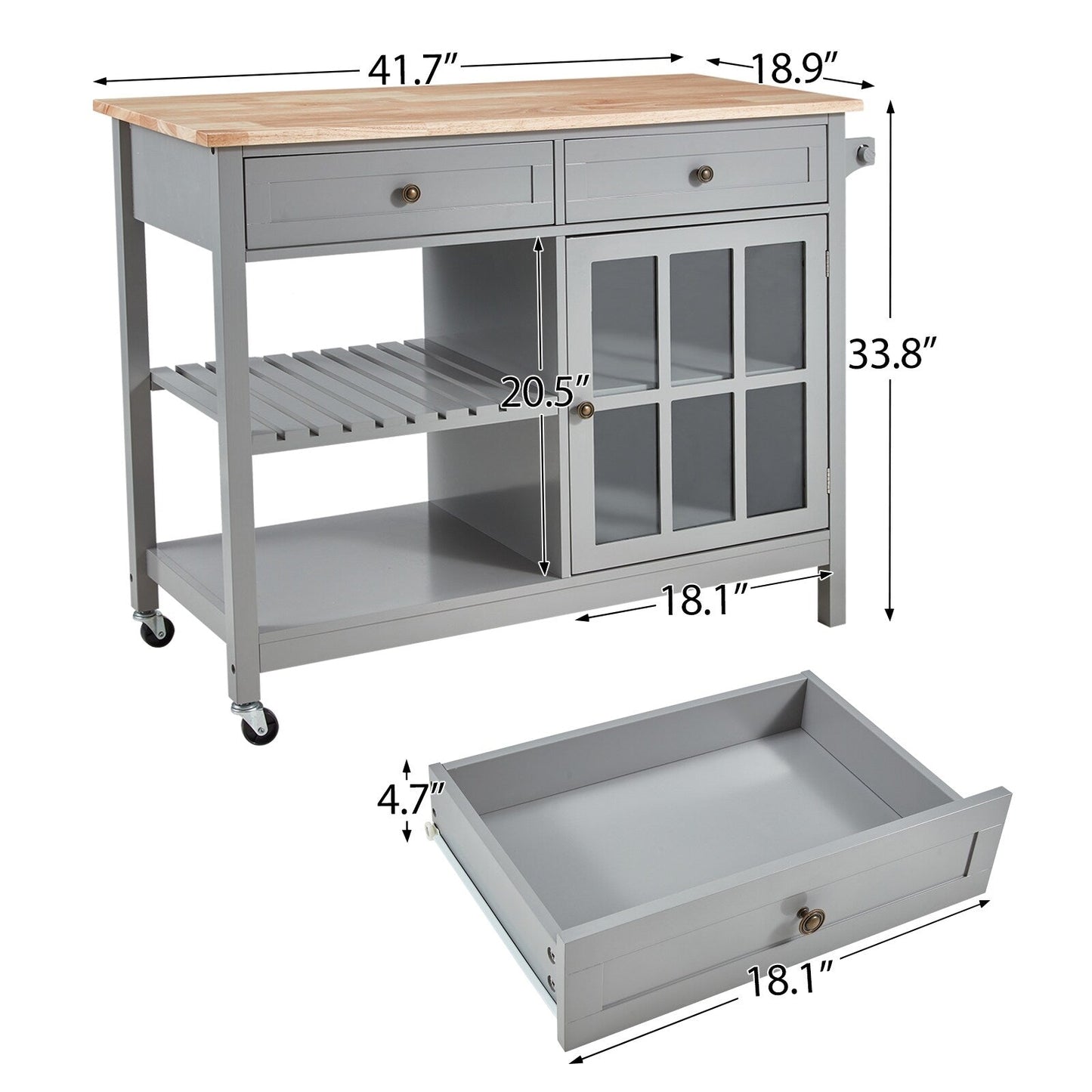 AVAWING 42 Chariot de cuisine roulant avec îlot central et rangement pour four à micro-ondes