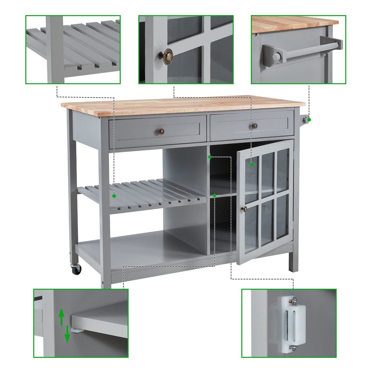 AVAWING 42 Chariot de cuisine roulant avec îlot central et rangement pour four à micro-ondes