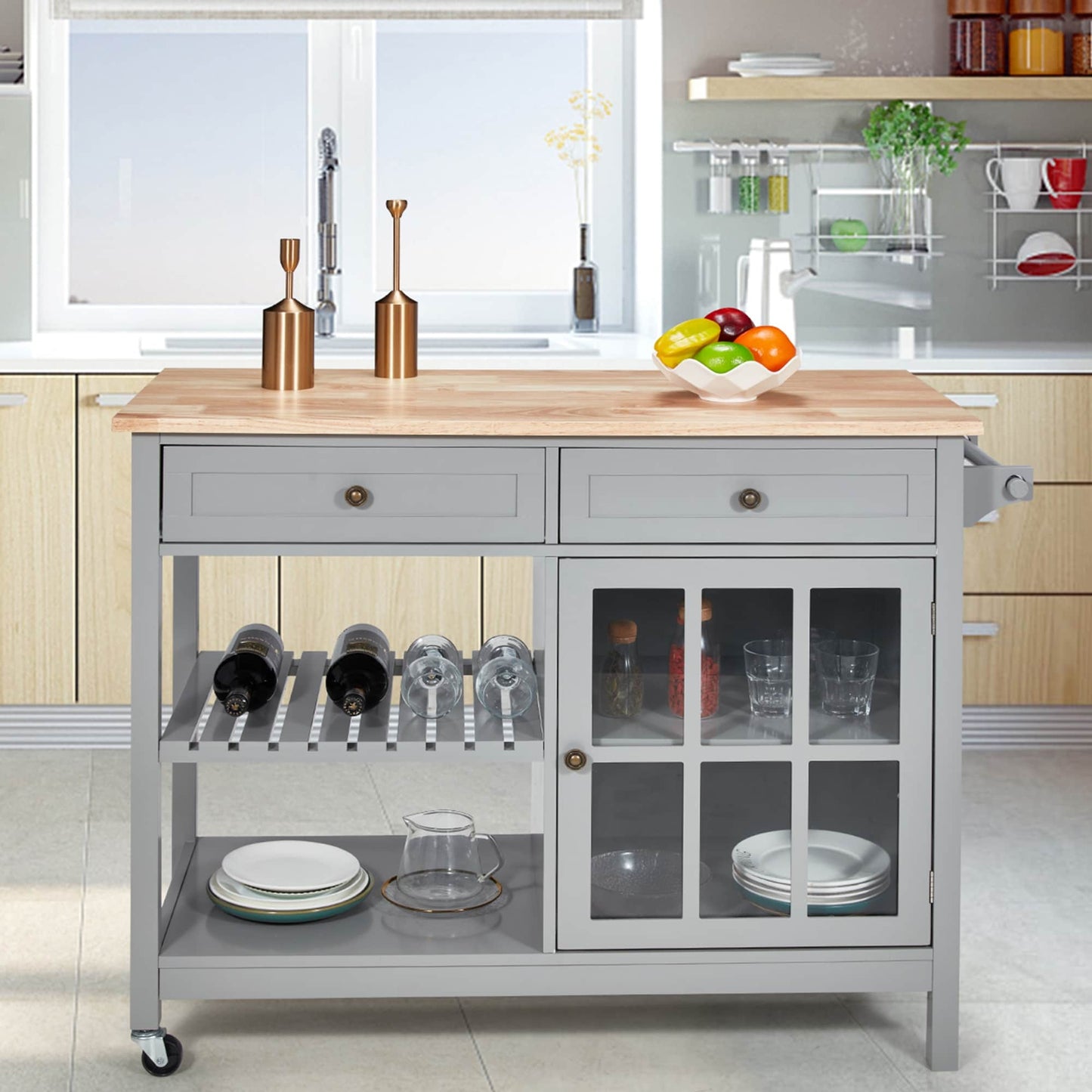 AVAWING 42 Chariot de cuisine roulant avec îlot central et rangement pour four à micro-ondes