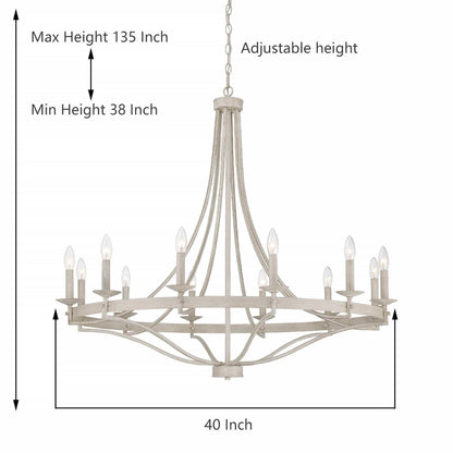 Luminaire à suspension Fidenza à 12 lumières, style ferme moderne, en forme de roue de charrette, avec certification UL - D40'' * H135''