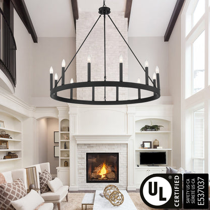 Suspension Acroma à 12 lumières, style ferme, en forme de roue de charrette de 40 pouces, avec certification UL - 40'' de diamètre x 138'' de hauteur