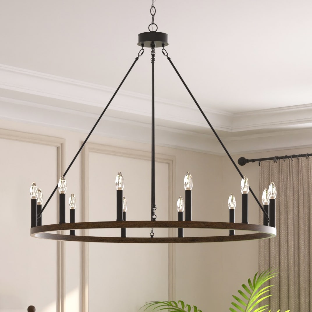 Suspension Acroma à 12 lumières, style ferme, en forme de roue de charrette de 40 pouces, avec certification UL - 40'' de diamètre x 138'' de hauteur