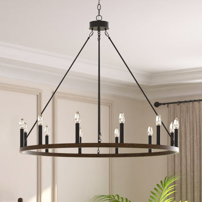 Suspension Acroma à 12 lumières, style ferme, en forme de roue de charrette de 40 pouces, avec certification UL - 40'' de diamètre x 138'' de hauteur
