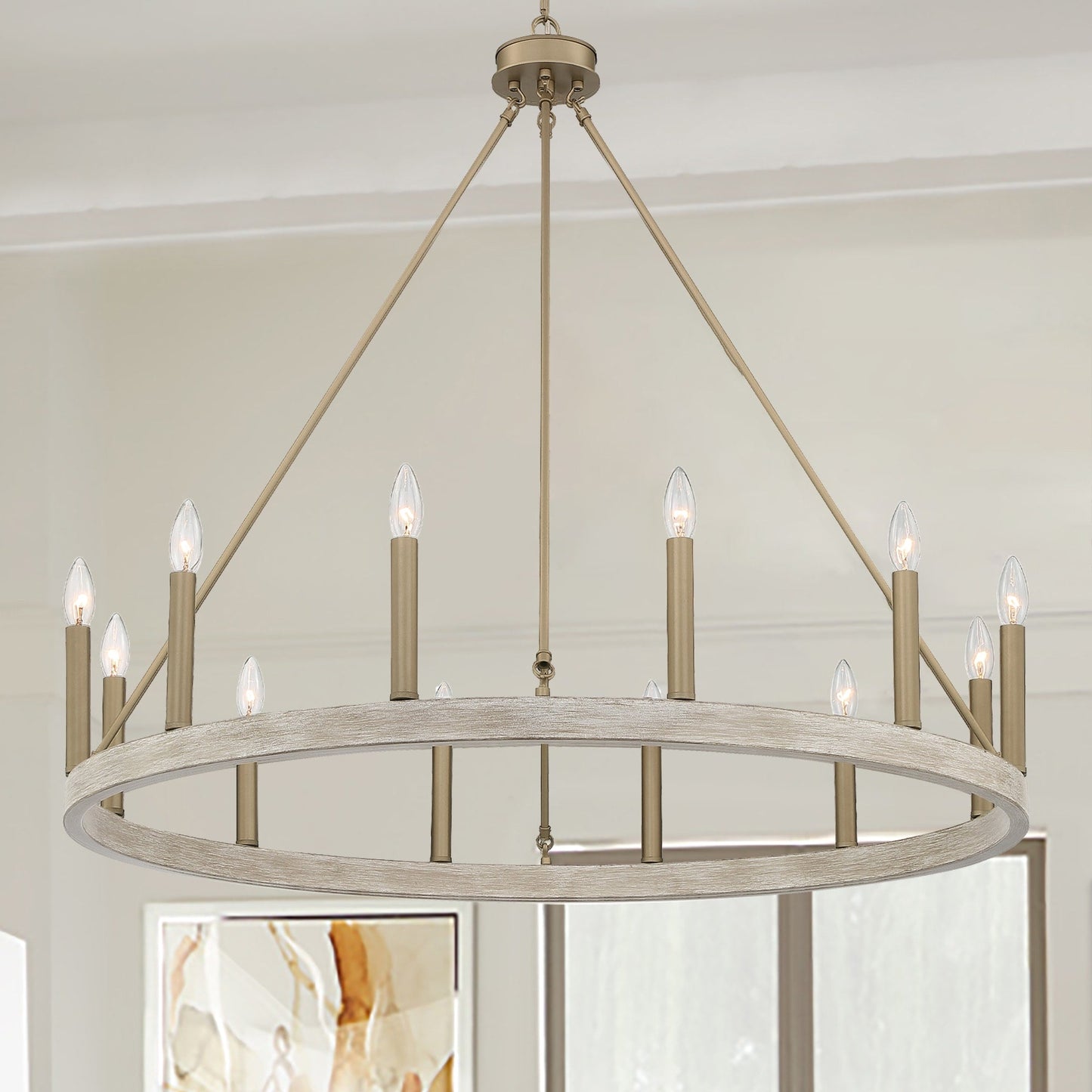 Suspension Acroma à 12 lumières, style ferme, en forme de roue de charrette de 40 pouces, avec certification UL - 40'' de diamètre x 138'' de hauteur