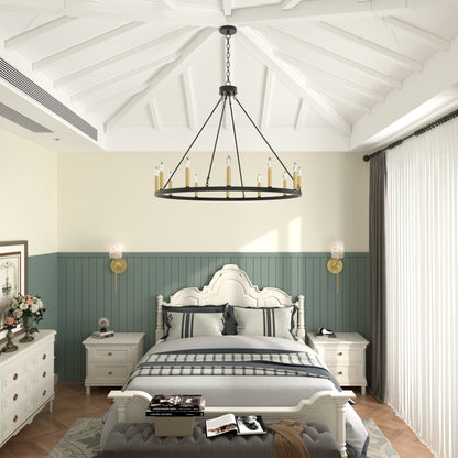 Suspension Acroma à 12 lumières, style ferme, en forme de roue de charrette de 40 pouces, avec certification UL - 40'' de diamètre x 138'' de hauteur