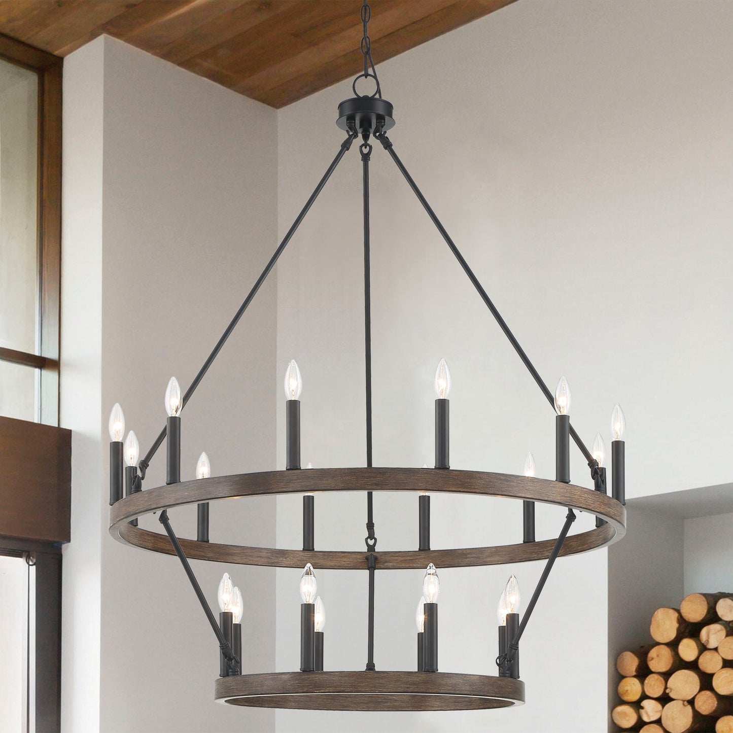 Suspension Acroma à 20 lumières, style ferme moderne, en forme de roue de charrette ronde de 40 pouces, avec certification UL