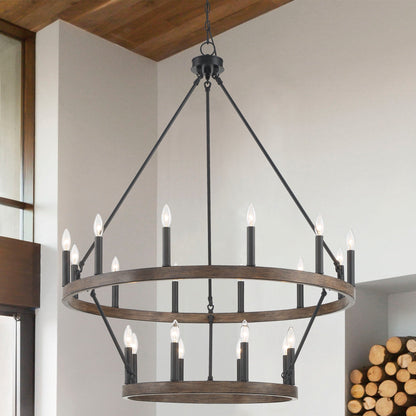 Suspension Acroma à 20 lumières, style ferme moderne, en forme de roue de charrette ronde de 40 pouces, avec certification UL