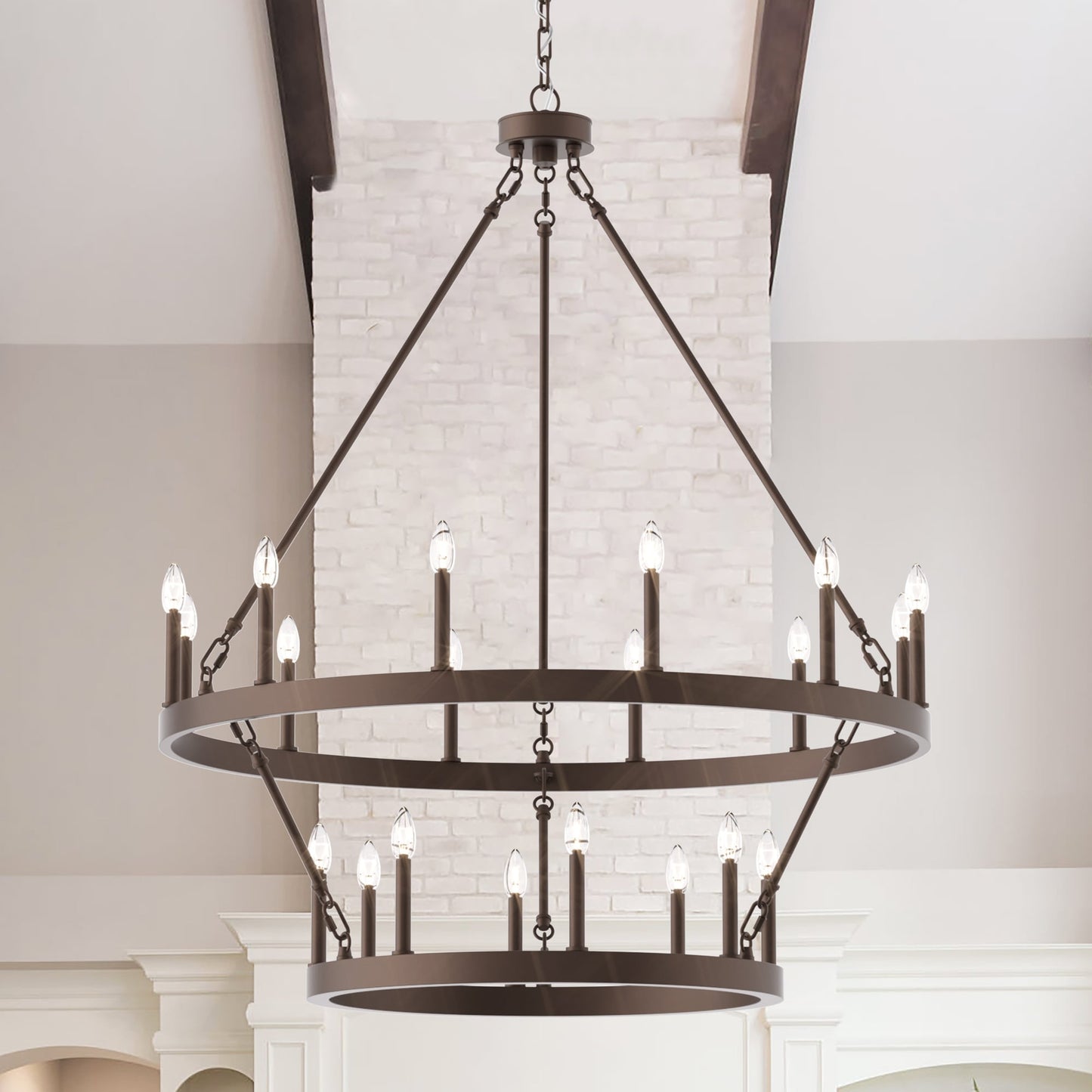 Suspension Acroma à 20 lumières, style ferme moderne, en forme de roue de charrette ronde de 40 pouces, avec certification UL