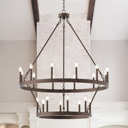 Suspension Acroma à 20 lumières, style ferme moderne, en forme de roue de charrette ronde de 40 pouces, avec certification UL