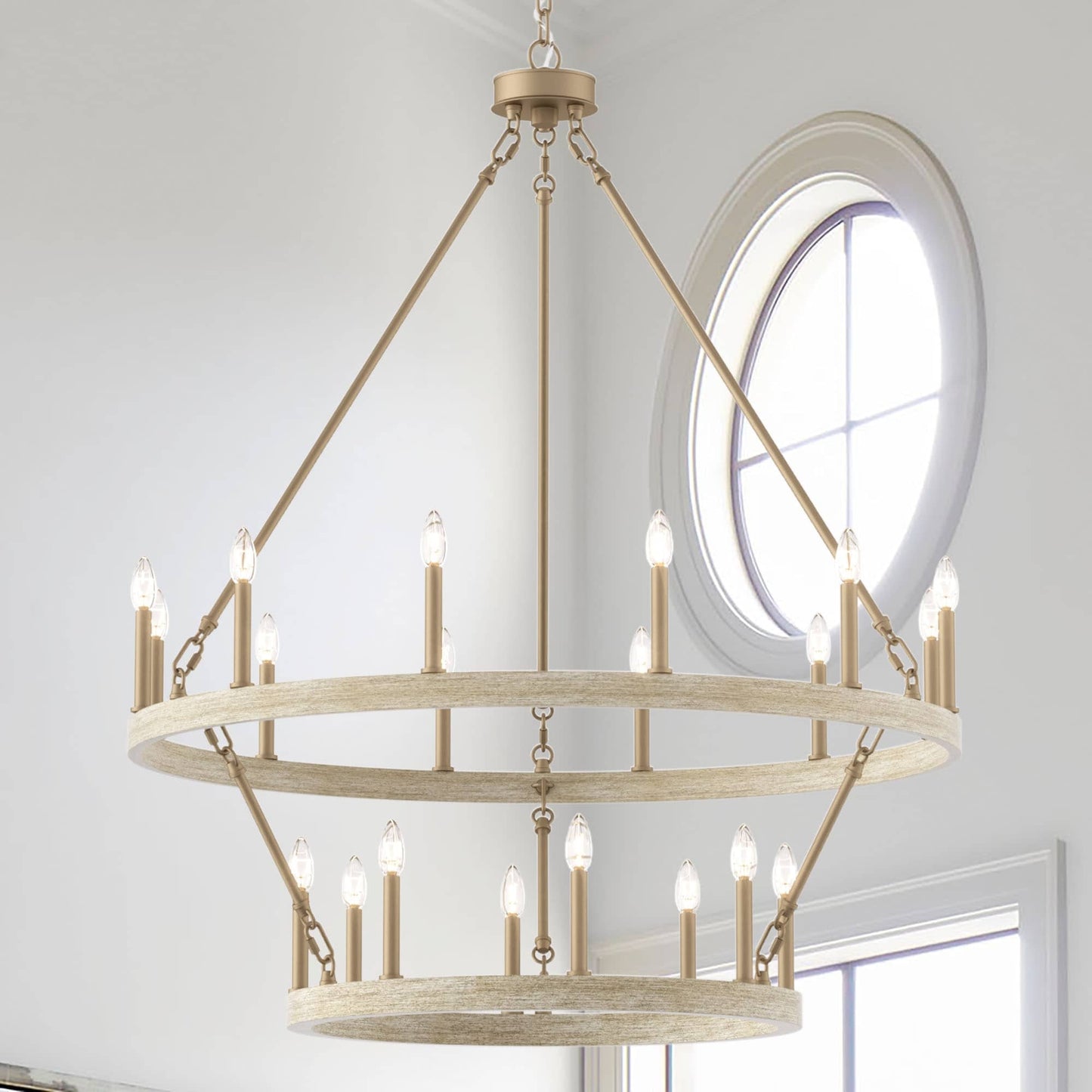 Suspension Acroma à 20 lumières, style ferme moderne, en forme de roue de charrette ronde de 40 pouces, avec certification UL
