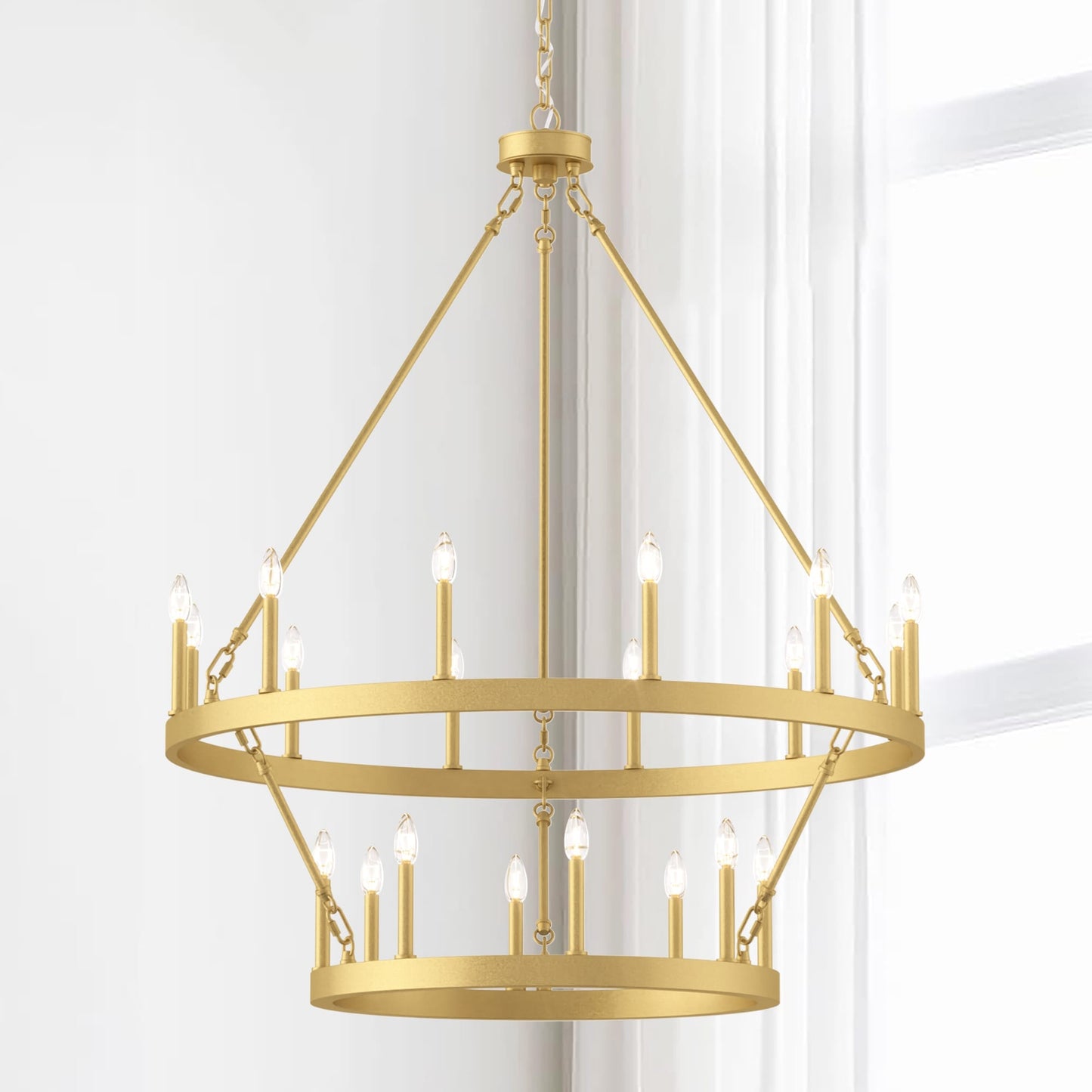 Suspension Acroma à 20 lumières, style ferme moderne, en forme de roue de charrette ronde de 40 pouces, avec certification UL