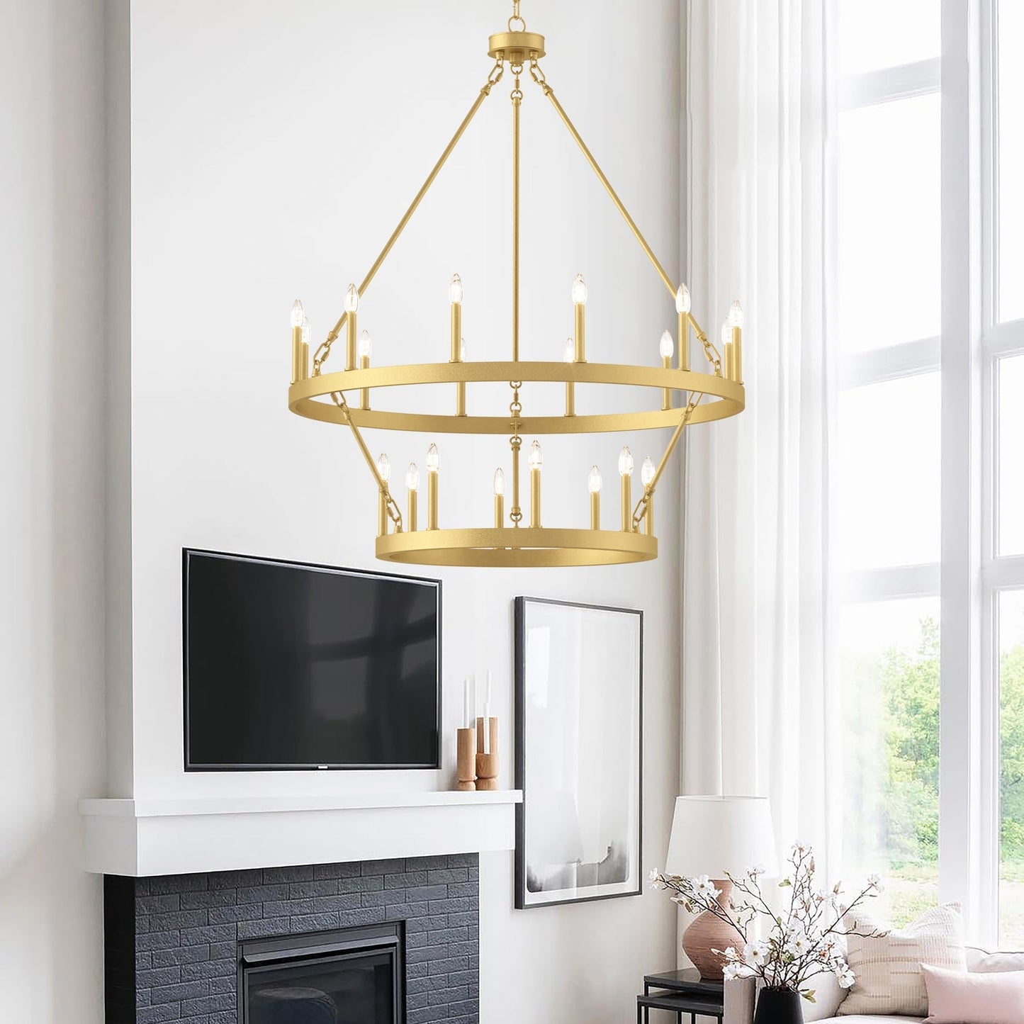 Suspension Acroma à 20 lumières, style ferme moderne, en forme de roue de charrette ronde de 40 pouces, avec certification UL