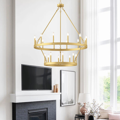 Suspension Acroma à 20 lumières, style ferme moderne, en forme de roue de charrette ronde de 40 pouces, avec certification UL
