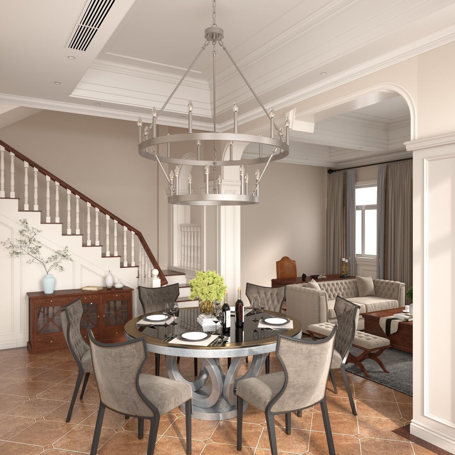 Suspension Acroma à 20 lumières, style ferme moderne, en forme de roue de charrette ronde de 40 pouces, avec certification UL