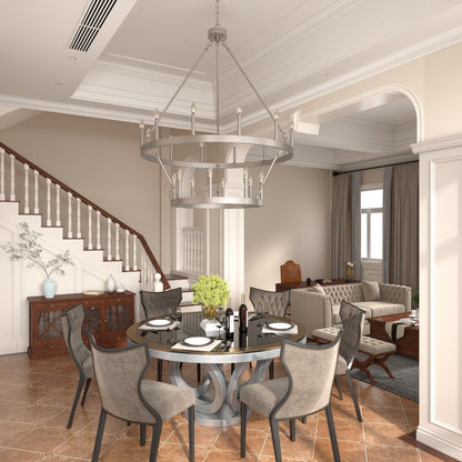 Suspension Acroma à 20 lumières, style ferme moderne, en forme de roue de charrette ronde de 40 pouces, avec certification UL