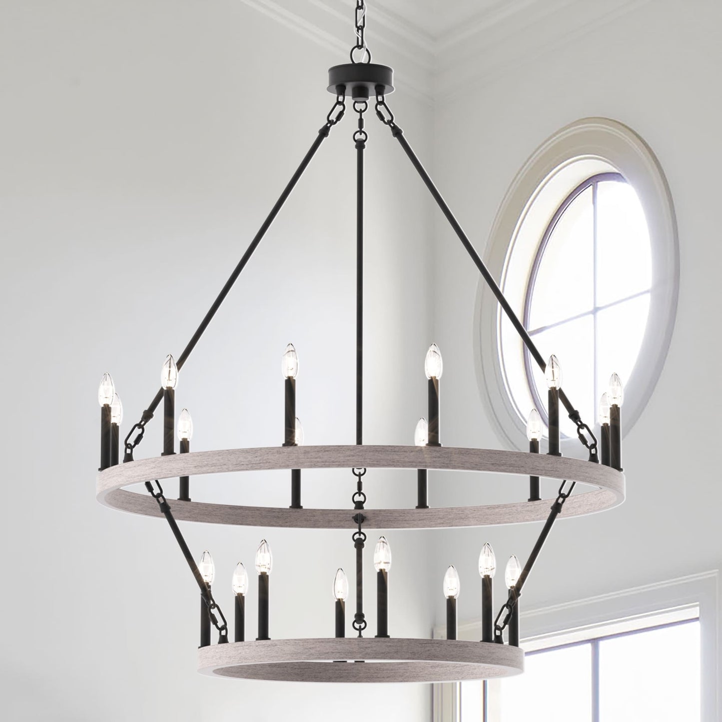 Suspension Acroma à 20 lumières, style ferme moderne, en forme de roue de charrette ronde de 40 pouces, avec certification UL