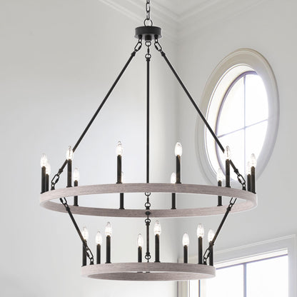 Suspension Acroma à 20 lumières, style ferme moderne, en forme de roue de charrette ronde de 40 pouces, avec certification UL